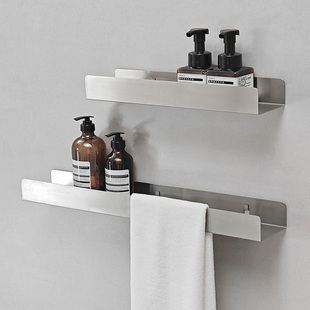 卫生间不锈钢置物架拉丝银浴室毛巾浴巾架简约免打孔卫浴收纳架子