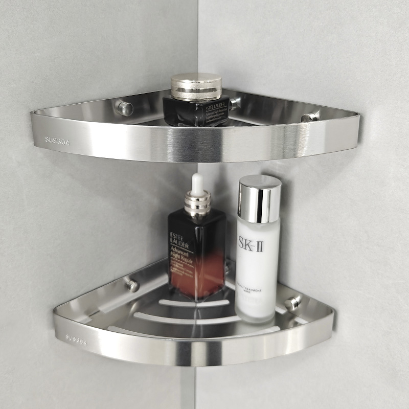 304不锈钢拉丝银浴室三角置物架