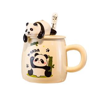 熊猫马克杯带盖勺陶瓷水杯子女生高颜值儿童可爱生日礼物新款2024