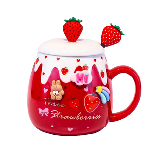 草莓马克杯带盖勺女生陶瓷水杯可爱咖啡红色伴手礼日式创意办公室