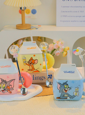 正版IP联名猫和老鼠马克杯带盖带吸管汤姆猫杰瑞鼠可爱搞怪家用