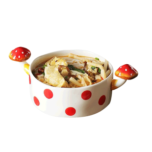 蘑菇陶瓷碗家用高颜值可爱日式水果沙拉碗双耳泡面微波炉可用吃饭