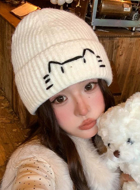 秋冬女猫咪保暖护耳针织帽