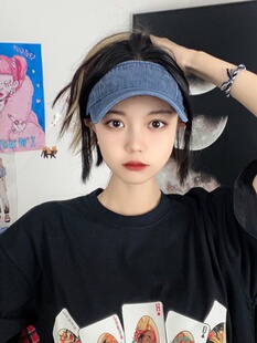 复古藏青色牛仔布空顶帽子休闲鸭舌帽水洗棉防晒遮阳棒球帽男女