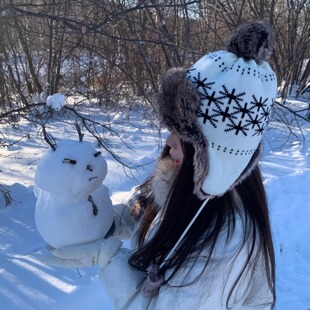 复古新疆长白山雪乡毛线毛绒雷锋帽女冬旅游保暖护脸护耳防风帽子