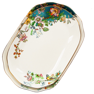 金岚玉骨瓷13英寸鱼盘深鱼盘清蒸鱼盘唐山骨瓷绿野仙踪餐具鱼盘