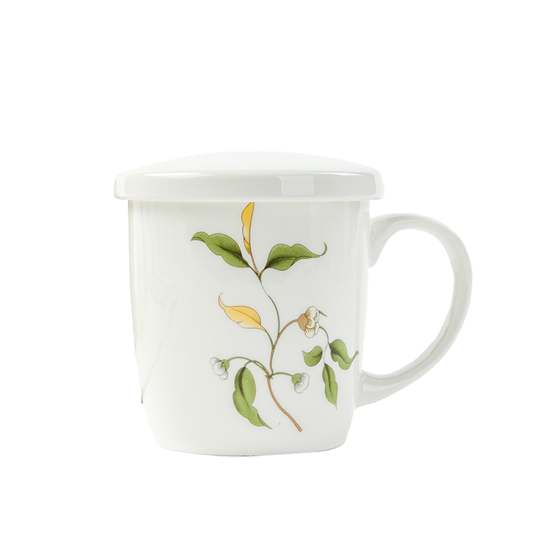 金岚玉唐山骨瓷早餐杯子带盖马克杯水杯咖啡杯牛奶燕麦杯子