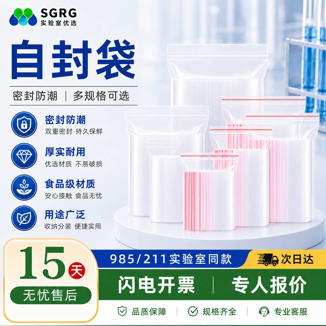加厚透明自封袋小号塑封口袋子保鲜收纳食品密封袋塑料PE大包装袋
