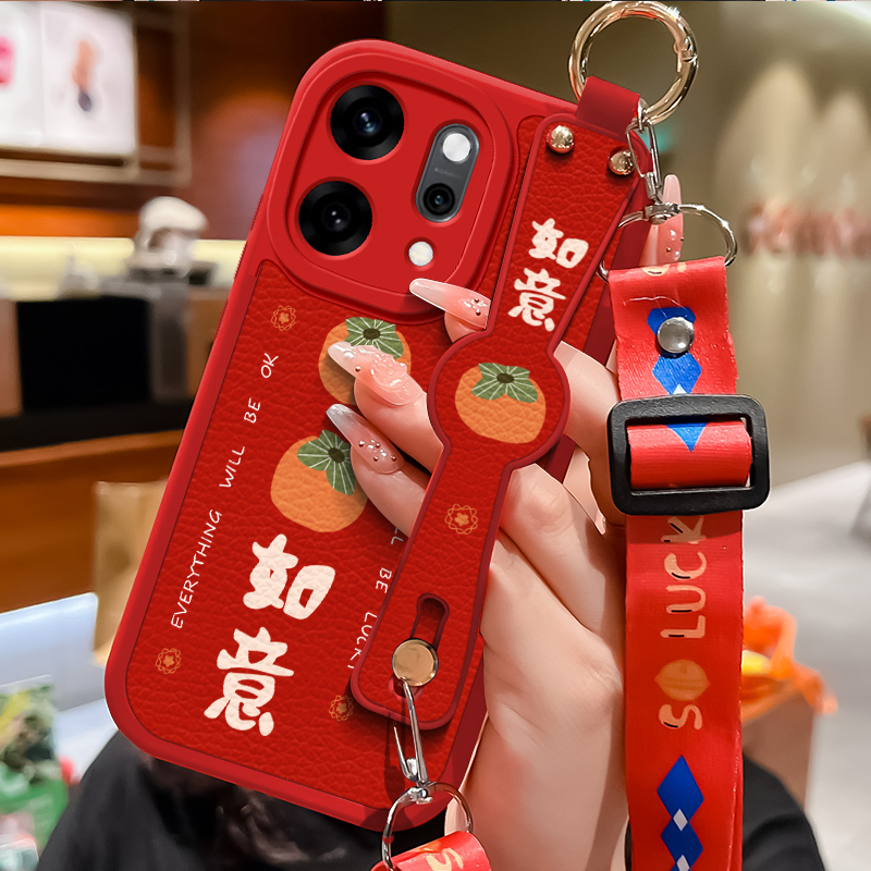 顺心如意适用opporeno14手机壳腕带小羊皮Reno14pro保护套送挂绳0pp0轻奢时尚男女款PLA110镜头全包防摔