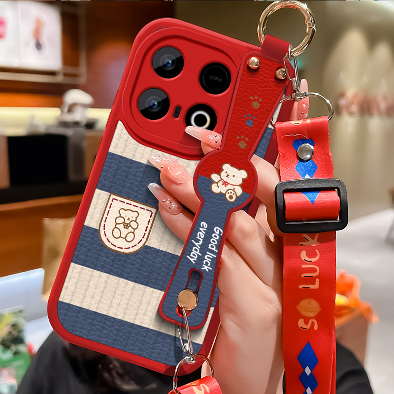 适用vivoy300gt手机壳简约口袋熊VIVIY300GT小羊皮保护套v1v0y腕带时尚轻奢创意y3oogt镜头全包防摔