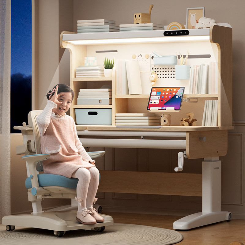 儿童学习桌小学生书桌可升降桌子实木写字桌家用一体2026新款套装