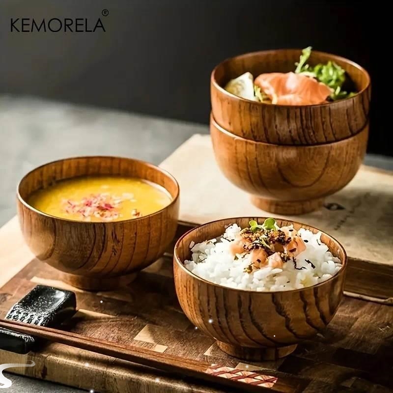 1PCS Natural Wooden Rice Bowl Household Salad Ice Cream Frui