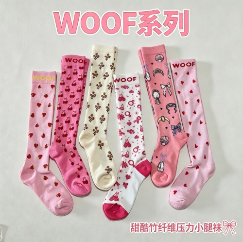 新款woof压力小腿袜女显瘦压缩高筒袜跑步运动甜美春夏百搭