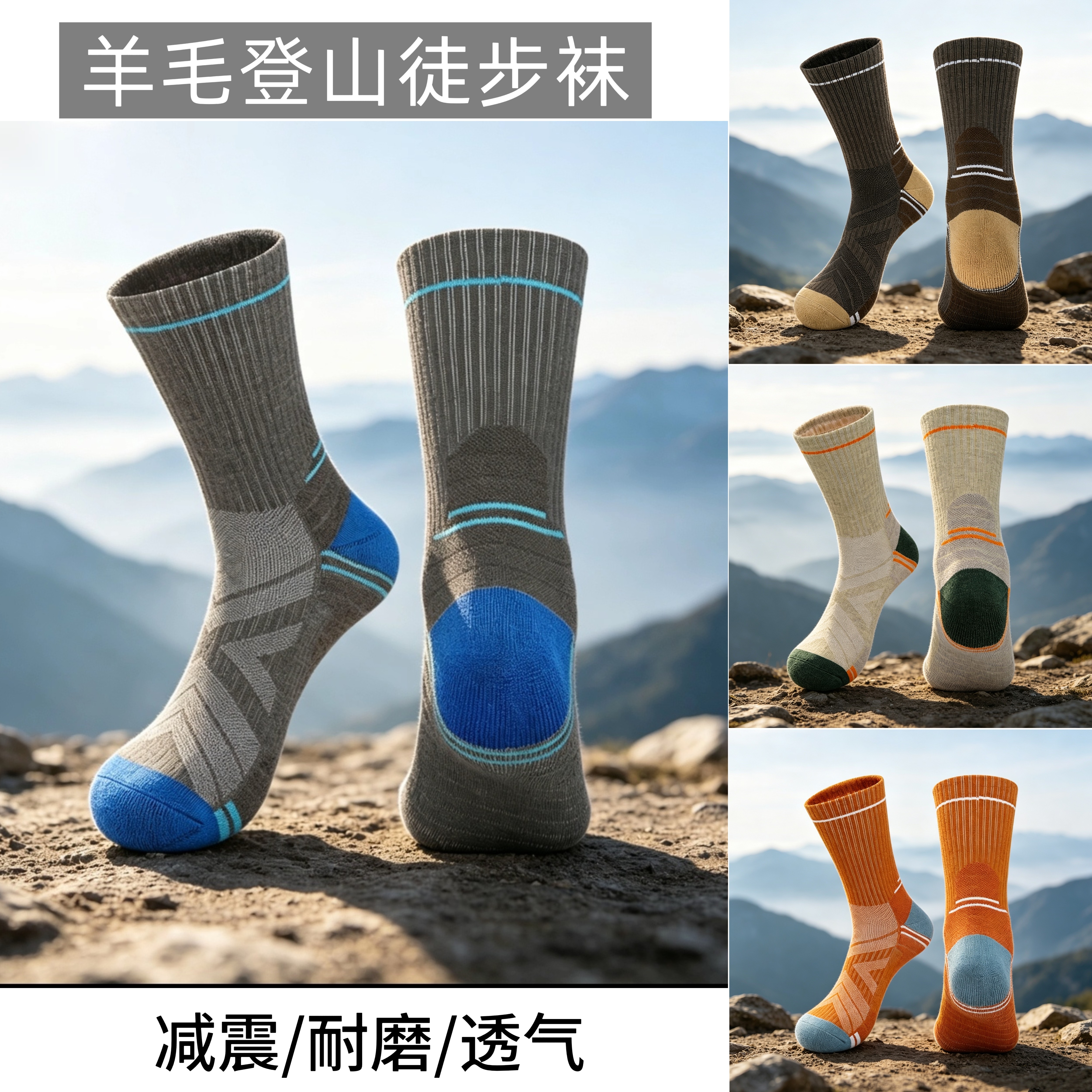 美利奴羊毛徒步登山男女款减震毛圈底跑步运动袜