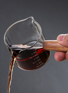 森夫咖啡杯玻璃带刻度意式浓缩咖啡萃取量杯木柄奶盅shot盎司杯