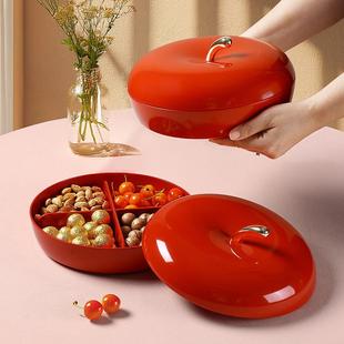 高级感分格带盖水果盘客厅多宫格糖果盘希尔复古新年中式 苹果果盘