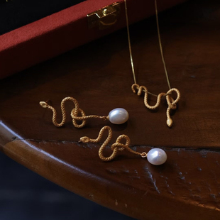 唯美灵蛇天然珍珠埃及法式优雅复古套装气质耳环项链神秘感大气