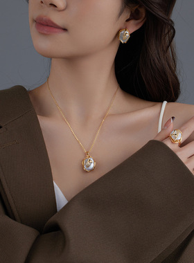 巴洛克吊坠淡水珍珠项链锁骨链女法式小众轻奢18k高级感吊坠套装