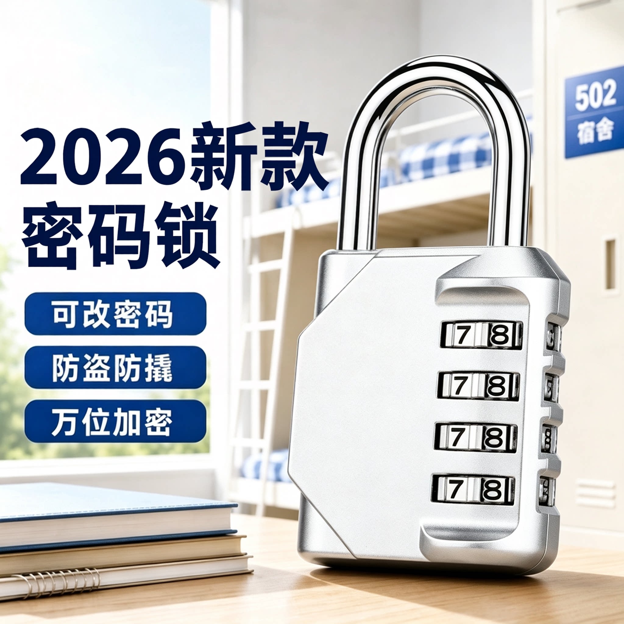 户外防水小型U型密码挂锁防盗图片