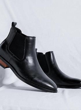 Black Leather Chelsea Boots for Men Business Ankle Boots皮鞋