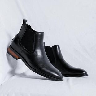 Black Leather Chelsea Boots for Men Business Ankle Boots皮鞋