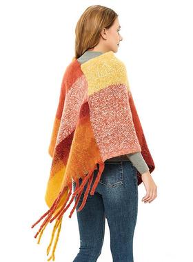 Women Fashion Shawl Thick Tassel Loop Yarn Large Plaid Cloak