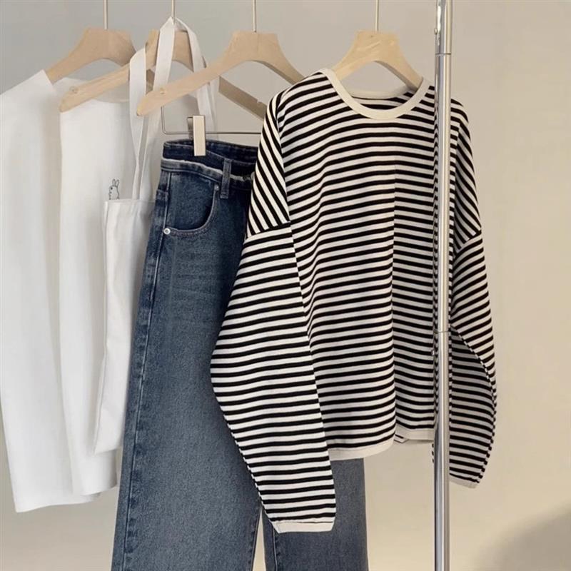 设计感小众撞色条纹卫衣2025秋冬新打底衫宽松慵懒风长袖套头上衣