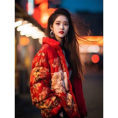 网红国风东北农村过年大花袄女秋冬季新款羽绒棉服年轻人穿的外套
