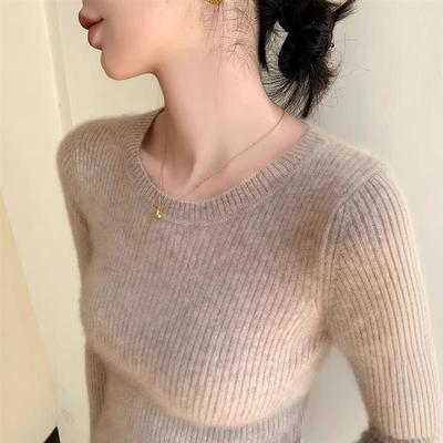 高级感圆领毛衣女冬季新款针织打底衫洋气内搭修身显瘦长袖上衣韩