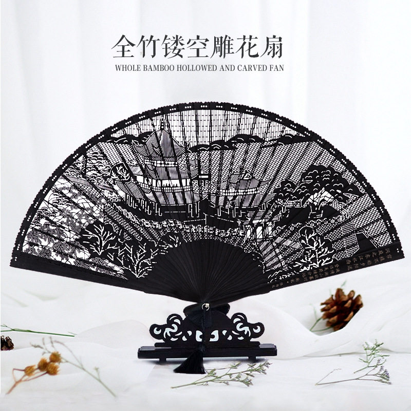 安吉岳阳楼竹扇子竹子的骨架雕刻镂空景区畅销雕刻扇子图片