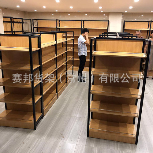 超市货架钢木组合结构展示货架便利店零食陈列柜烟酒货柜