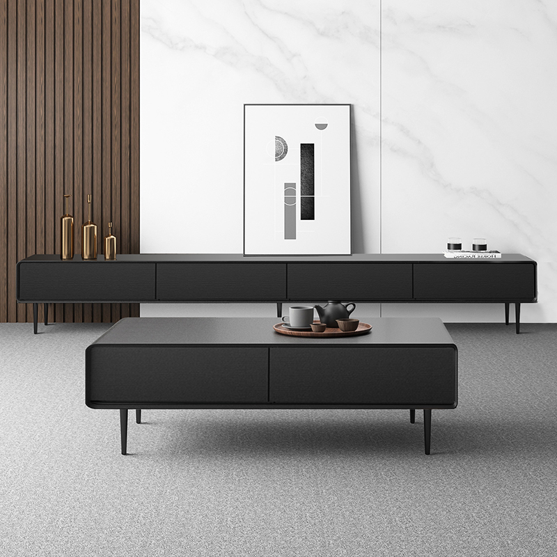 简约黑色实木电视柜茶几组合