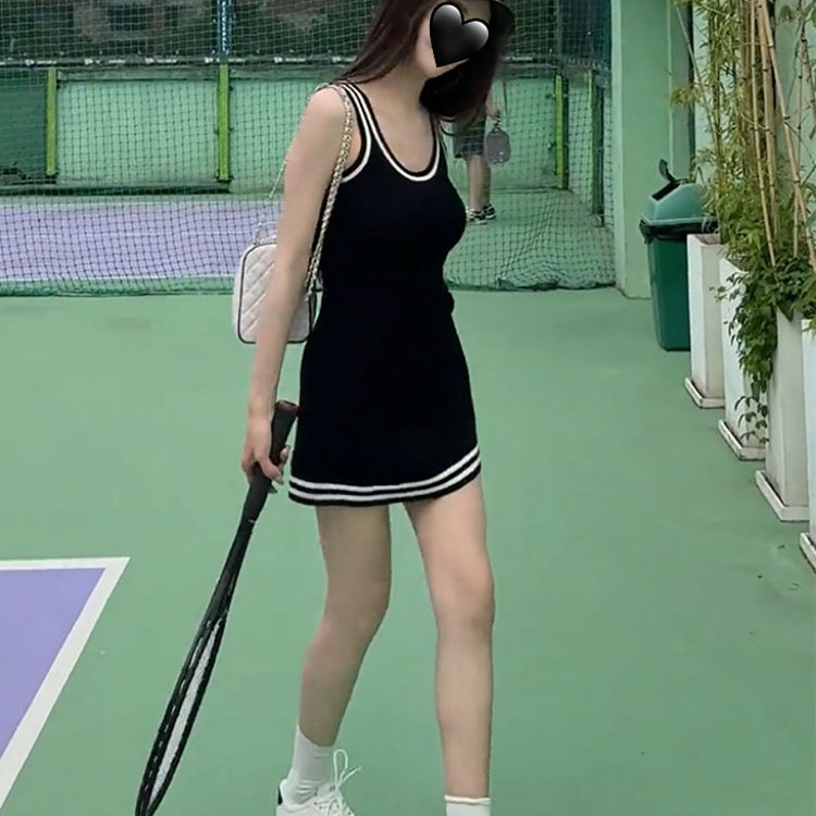 温婉同款纯欲风针织背心连衣裙女