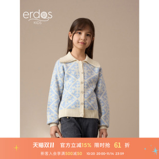 宝宝毛衣秋冬新品 开衫 翻领优雅 女童针织衫 鄂尔多斯儿童羊绒衫