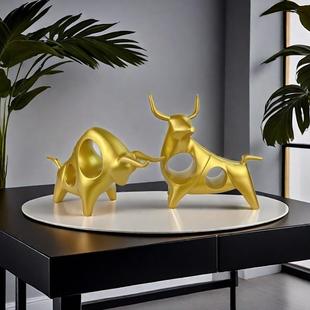 金牛新年摆件对牛家居电视柜酒柜办公桌装饰树脂工艺品