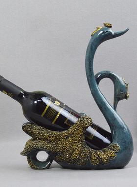 欧式玫瑰天鹅酒架家居饰品玄关客厅装饰品样板间摆设酒柜工艺品