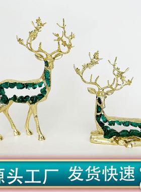 中式锌合金摆件梅花鹿金牛家居饰品玄关酒柜电视柜珐琅彩装饰摆件