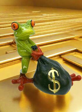 北欧风格装饰钱袋美元青蛙摆件创意开店寓意礼物树脂工艺品