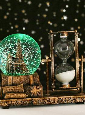 创意铁塔发光水晶球学生计时沙漏送同学生日礼物树脂桌面摆件