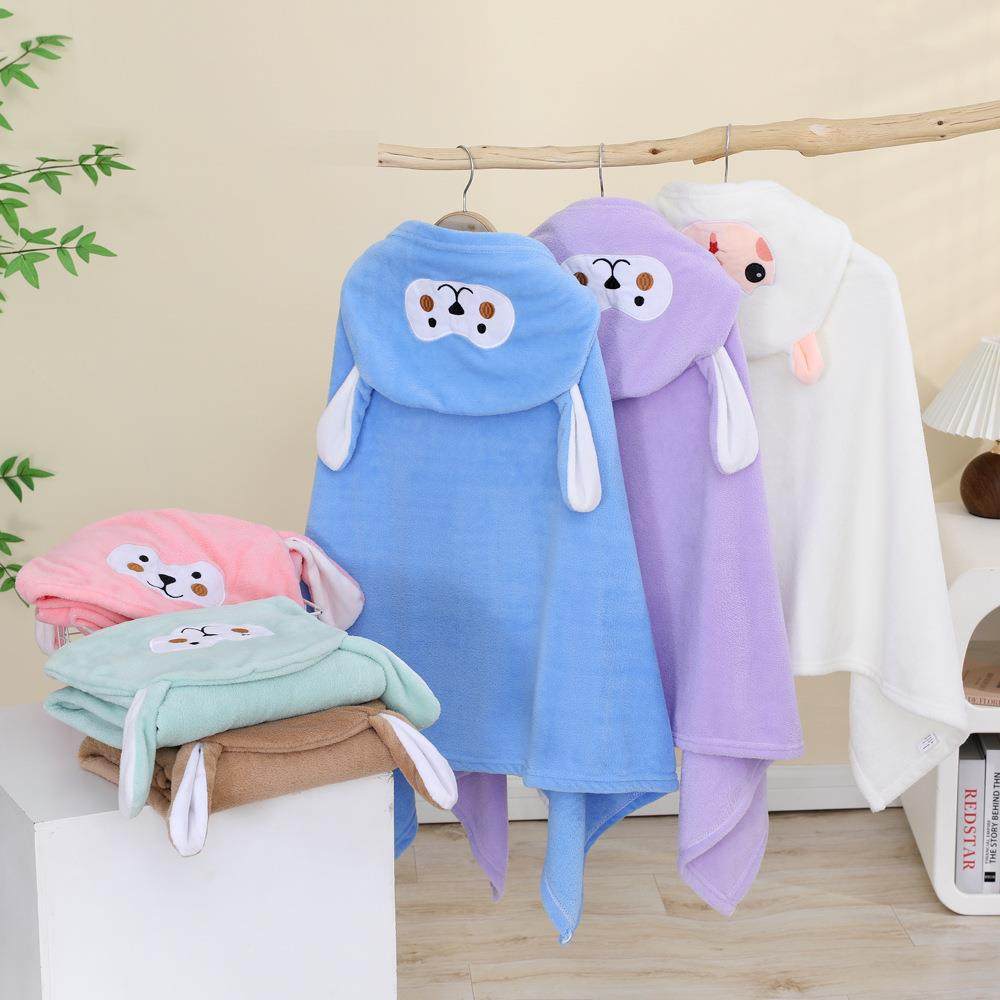儿童浴巾 斗篷宝宝连帽婴儿浴袍卡通速干珊瑚绒披风洗澡带帽浴巾