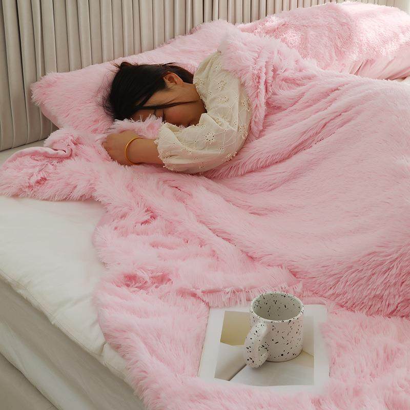 长毛绒毛绒毛毯北欧风纯色午睡午休毯子北欧风休闲盖毯