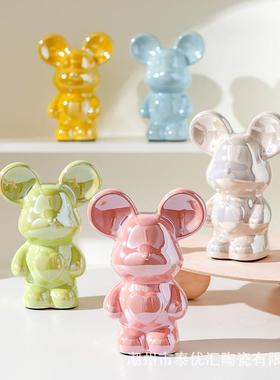 可爱大耳朵小熊高档陶瓷轻奢客厅酒柜新款软装饰品公仔电视柜摆件