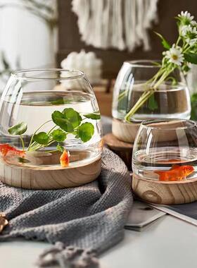 北欧简约ins风创意原木花瓶玻璃水培器皿餐桌装饰品客厅插花摆件