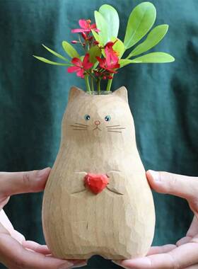 新品 Handmade cat vase爱心猫花瓶装饰树脂工艺品爱猫者礼物