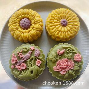 200g手压式 月饼模具150克 立体磨具mooncakemold 喜鹊玫瑰
