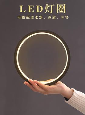 创意圆形灯圈LED灯饰摆件可调光USD灯环三色变光流水装饰摆件