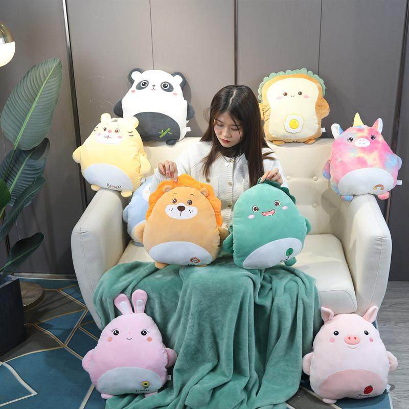 可爱动物带毯三合一被子两用午睡毯子靠垫枕头空调被办公室加