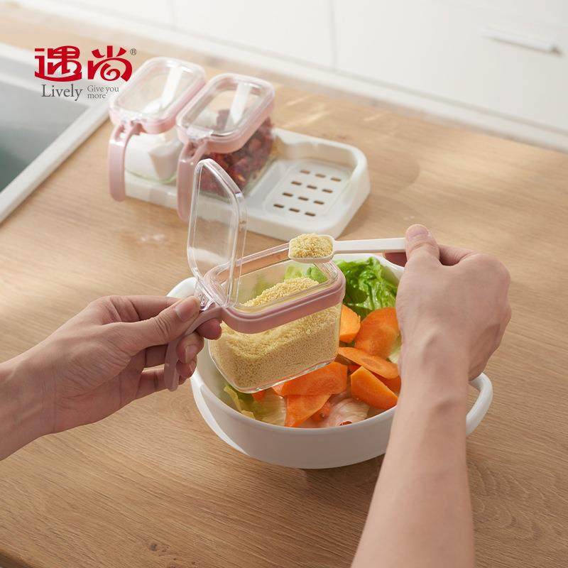 供应厨房调料罐多组方形玻璃调味罐玻璃盐罐糖罐调料瓶罐套装组合