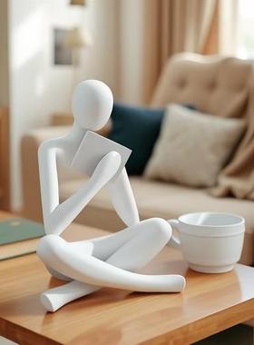 爆款抽象看书人物雕像家居客厅书架桌面树脂工艺品装饰摆件