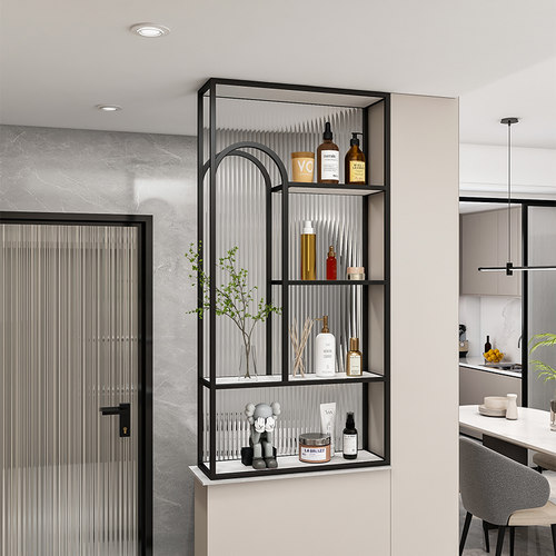 长虹玻璃半墙屏风不锈钢入户卫生间洗手台客厅铁艺隔断柜现代简约